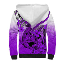 Hawaii Sherpa Hoodie Polynesian Shark Tattoo With Plumeria Purple Gradient - Wonder Print Shop