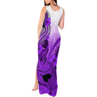 Hawaii Tank Maxi Dress Polynesian Shark Tattoo With Plumeria Purple Gradient - Wonder Print Shop