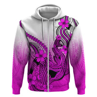 Hawaii Hoodie Polynesian Shark Tattoo With Plumeria Pink Gradient - Wonder Print Shop