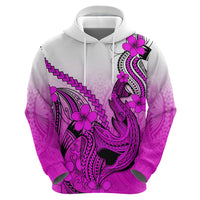Hawaii Hoodie Polynesian Shark Tattoo With Plumeria Pink Gradient - Wonder Print Shop