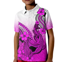 Hawaii Kid Polo Shirt Polynesian Shark Tattoo With Plumeria Pink Gradient - Wonder Print Shop