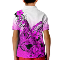 Hawaii Kid Polo Shirt Polynesian Shark Tattoo With Plumeria Pink Gradient - Wonder Print Shop