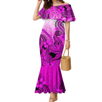 Hawaii Mermaid Dress Polynesian Shark Tattoo With Plumeria Pink Gradient - Wonder Print Shop