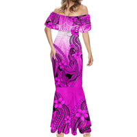 Hawaii Mermaid Dress Polynesian Shark Tattoo With Plumeria Pink Gradient - Wonder Print Shop
