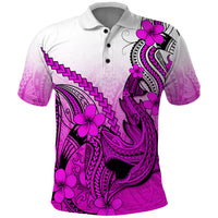 Hawaii Polo Shirt Polynesian Shark Tattoo With Plumeria Pink Gradient - Wonder Print Shop