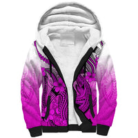 Hawaii Sherpa Hoodie Polynesian Shark Tattoo With Plumeria Pink Gradient - Wonder Print Shop