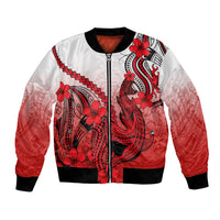 Hawaii Bomber Jacket Polynesian Shark Tattoo With Plumeria Red Gradient - Wonder Print Shop