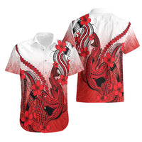 Hawaii Hawaiian Shirt Polynesian Shark Tattoo With Plumeria Red Gradient - Wonder Print Shop