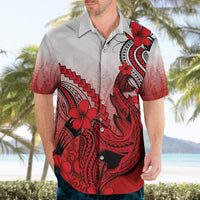 Hawaii Hawaiian Shirt Polynesian Shark Tattoo With Plumeria Red Gradient - Wonder Print Shop