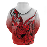 Hawaii Hoodie Polynesian Shark Tattoo With Plumeria Red Gradient - Wonder Print Shop