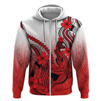 Hawaii Hoodie Polynesian Shark Tattoo With Plumeria Red Gradient - Wonder Print Shop