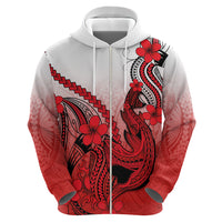 Hawaii Hoodie Polynesian Shark Tattoo With Plumeria Red Gradient - Wonder Print Shop