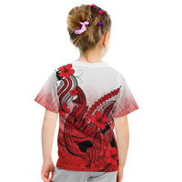 Hawaii Kid T Shirt Polynesian Shark Tattoo With Plumeria Red Gradient - Wonder Print Shop