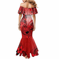 Hawaii Mermaid Dress Polynesian Shark Tattoo With Plumeria Red Gradient - Wonder Print Shop