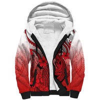 Hawaii Sherpa Hoodie Polynesian Shark Tattoo With Plumeria Red Gradient - Wonder Print Shop