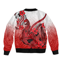 Hawaii Sleeve Zip Bomber Jacket Polynesian Shark Tattoo With Plumeria Red Gradient - Wonder Print Shop