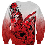 Hawaii Sweatshirt Polynesian Shark Tattoo With Plumeria Red Gradient - Wonder Print Shop