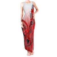 Hawaii Tank Maxi Dress Polynesian Shark Tattoo With Plumeria Red Gradient - Wonder Print Shop