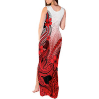 Hawaii Tank Maxi Dress Polynesian Shark Tattoo With Plumeria Red Gradient - Wonder Print Shop