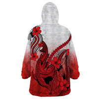 Hawaii Wearable Blanket Hoodie Polynesian Shark Tattoo With Plumeria Red Gradient - Wonder Print Shop