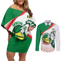Senegal Basketball Custom Couples Matching Off Shoulder Short Dress and Long Sleeve Button Shirt Come On Lions - Wonder Print Shop