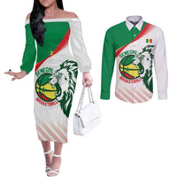 Senegal Basketball Custom Couples Matching Off The Shoulder Long Sleeve Dress and Long Sleeve Button Shirt Come On Lions - Wonder Print Shop