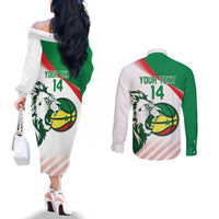 Senegal Basketball Custom Couples Matching Off The Shoulder Long Sleeve Dress and Long Sleeve Button Shirt Come On Lions - Wonder Print Shop