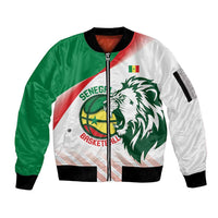 Senegal Basketball Custom Sleeve Zip Bomber Jacket Come On Lions - Wonder Print Shop