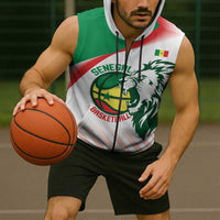 Senegal Basketball Custom Sleeveless Zip Hoodie Come On Lions - Wonder Print Shop