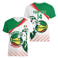 Senegal Basketball Custom Women V-Neck T-Shirt Come On Lions - Wonder Print Shop