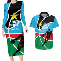South Sudan Basketball Custom Couples Matching Long Sleeve Bodycon Dress and Hawaiian Shirt Come On Bright Stars - Wonder Print Shop