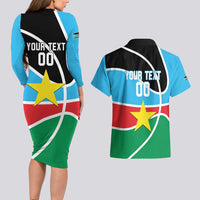 South Sudan Basketball Custom Couples Matching Long Sleeve Bodycon Dress and Hawaiian Shirt Come On Bright Stars - Wonder Print Shop
