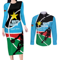 South Sudan Basketball Custom Couples Matching Long Sleeve Bodycon Dress and Long Sleeve Button Shirt Come On Bright Stars - Wonder Print Shop