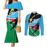 South Sudan Basketball Custom Couples Matching Mermaid Dress and Long Sleeve Button Shirt Come On Bright Stars - Wonder Print Shop