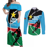 South Sudan Basketball Custom Couples Matching Off Shoulder Maxi Dress and Long Sleeve Button Shirt Come On Bright Stars - Wonder Print Shop