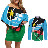 South Sudan Basketball Custom Couples Matching Off Shoulder Short Dress and Long Sleeve Button Shirt Come On Bright Stars - Wonder Print Shop