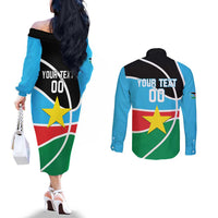 South Sudan Basketball Custom Couples Matching Off The Shoulder Long Sleeve Dress and Long Sleeve Button Shirt Come On Bright Stars - Wonder Print Shop