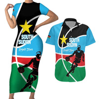 South Sudan Basketball Custom Couples Matching Short Sleeve Bodycon Dress and Hawaiian Shirt Come On Bright Stars - Wonder Print Shop