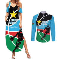 South Sudan Basketball Custom Couples Matching Summer Maxi Dress and Long Sleeve Button Shirt Come On Bright Stars - Wonder Print Shop