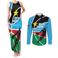 South Sudan Basketball Custom Couples Matching Tank Maxi Dress and Long Sleeve Button Shirt Come On Bright Stars - Wonder Print Shop