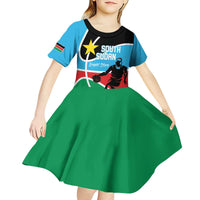 South Sudan Basketball Custom Kid Short Sleeve Dress Come On Bright Stars - Wonder Print Shop