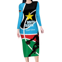 South Sudan Basketball Custom Long Sleeve Bodycon Dress Come On Bright Stars - Wonder Print Shop