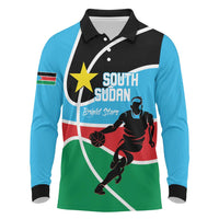 South Sudan Basketball Custom Long Sleeve Polo Shirt Come On Bright Stars - Wonder Print Shop