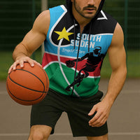 South Sudan Basketball Custom Sleeveless Zip Hoodie Come On Bright Stars - Wonder Print Shop