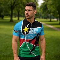 South Sudan Basketball Custom Zipper Polo Shirt Come On Bright Stars - Wonder Print Shop