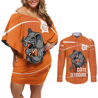 Ivory Coast Basketball Custom Couples Matching Off Shoulder Short Dress and Long Sleeve Button Shirt Allez Les Elephants - Wonder Print Shop