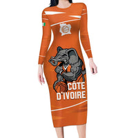 Ivory Coast Basketball Custom Long Sleeve Bodycon Dress Allez Les Elephants - Wonder Print Shop