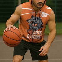 Ivory Coast Basketball Custom Sleeveless Zip Hoodie Allez Les Elephants - Wonder Print Shop
