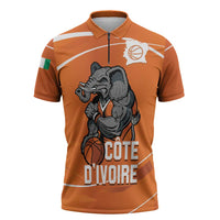 Ivory Coast Basketball Custom Zipper Polo Shirt Allez Les Elephants - Wonder Print Shop