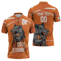 Ivory Coast Basketball Custom Zipper Polo Shirt Allez Les Elephants - Wonder Print Shop